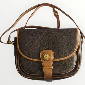 Pierre Balmain Paisley Leather Crossbody Bag Gold Logo Medallion Original Certif